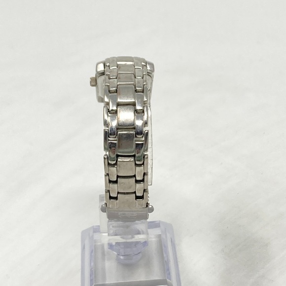 Paolo Tank Watch Women 20mm Silver Tone Purple Dial Crystals Pave New Batt 6.5" - Picture 6 of 16